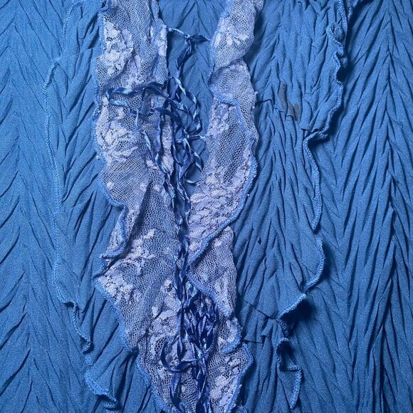 Komarov Womens Blue Crinkle Ruffled Blouse Long Sleeve Lace Trim Witchy Festival - Picture 4 of 9